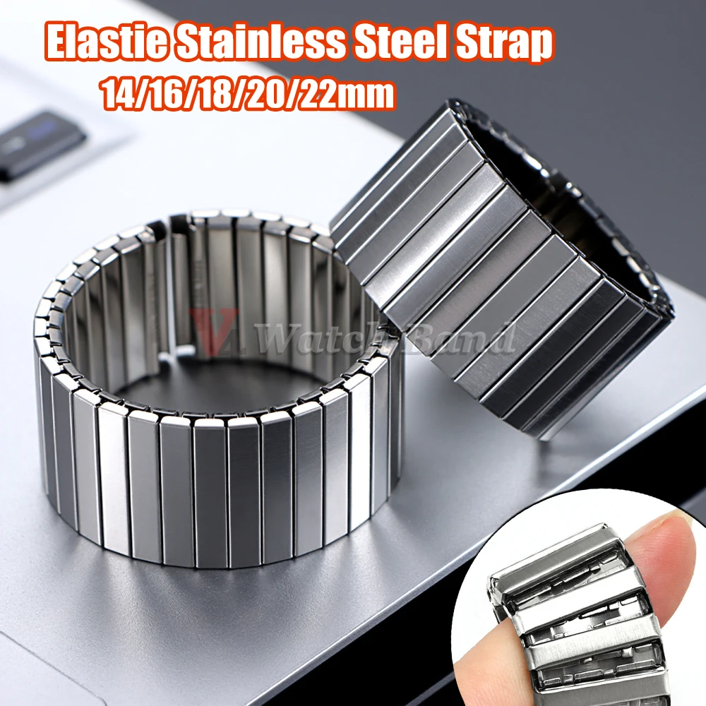 Edelstahl elastisches Stretchband 14mm 16mm 18mm 20mm 22mm Uhrenarmband Zubehör Armband Metall Expansionsarmband Armband