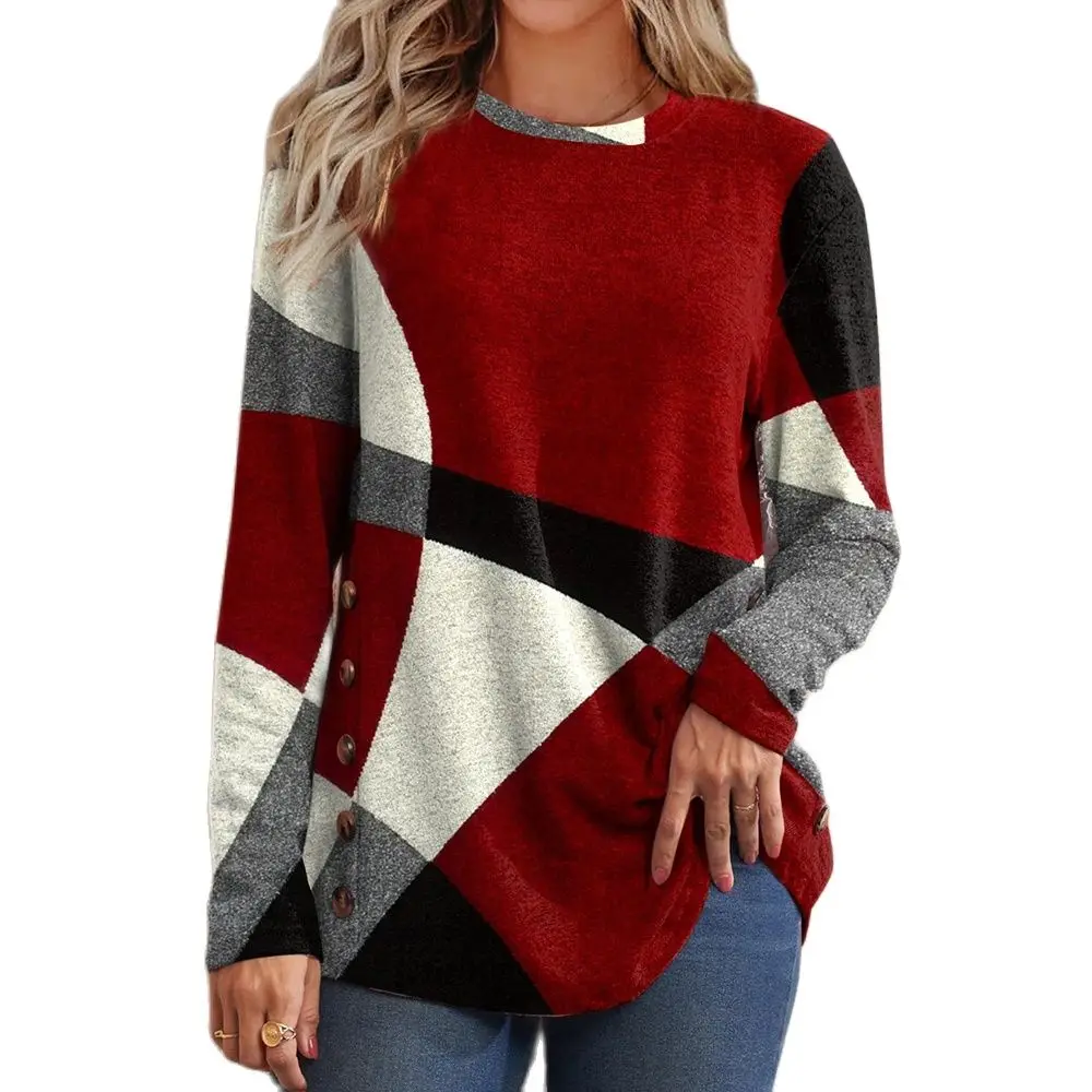 

Aimsnug Ladies Elegant Fashion Spliced T-shirt Long Sleeve Women's Patchwork Top 2022 Summer New Casual Tees Clothing Size S-5XL