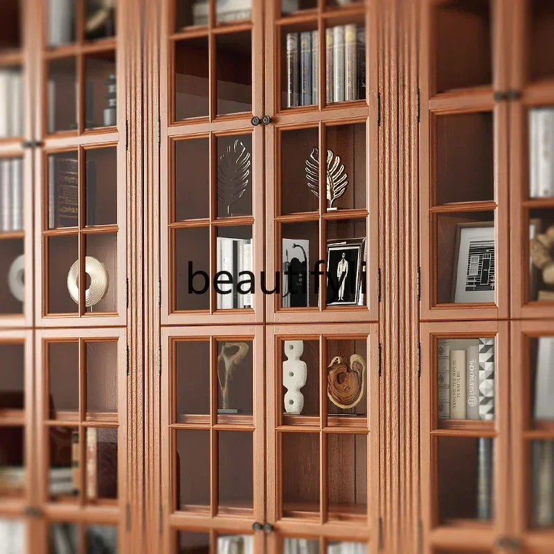 2003 Solid Wood American Style Bookcase with Glass Door Integrated Bookshelf Living Room Storage Rack Storage Cabinet - view 4