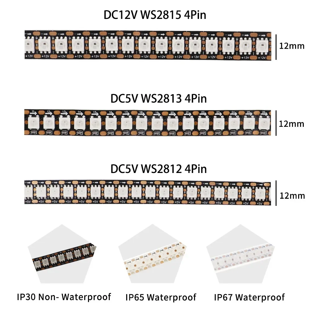 WS2812 WS2813 WS2815 LED strip lights 144leds/m RGBIC Smart Individually Addressable Flexible Led Lighting lamp DC5V/12V 1-5M