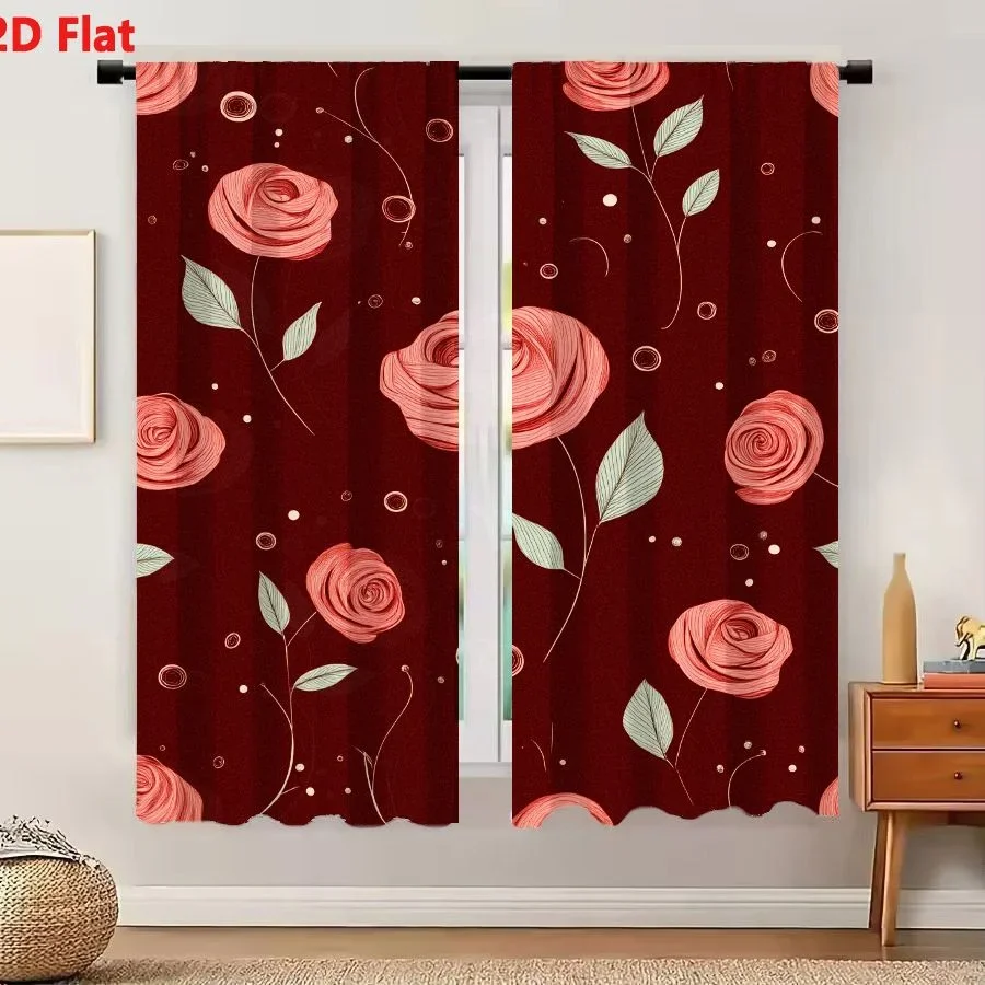 Elegant Red Rose Floral Print Curtains for Living Room Bedroom Home Decor Window Drapes