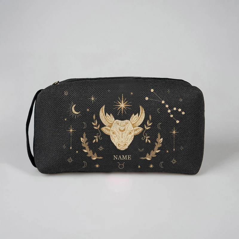 

925, льняная ткань, большая емкость, настраиваемая сумка для хранения букв, лев, созвездие, печатный узор, косметичка для девочек, подарок на день рождения