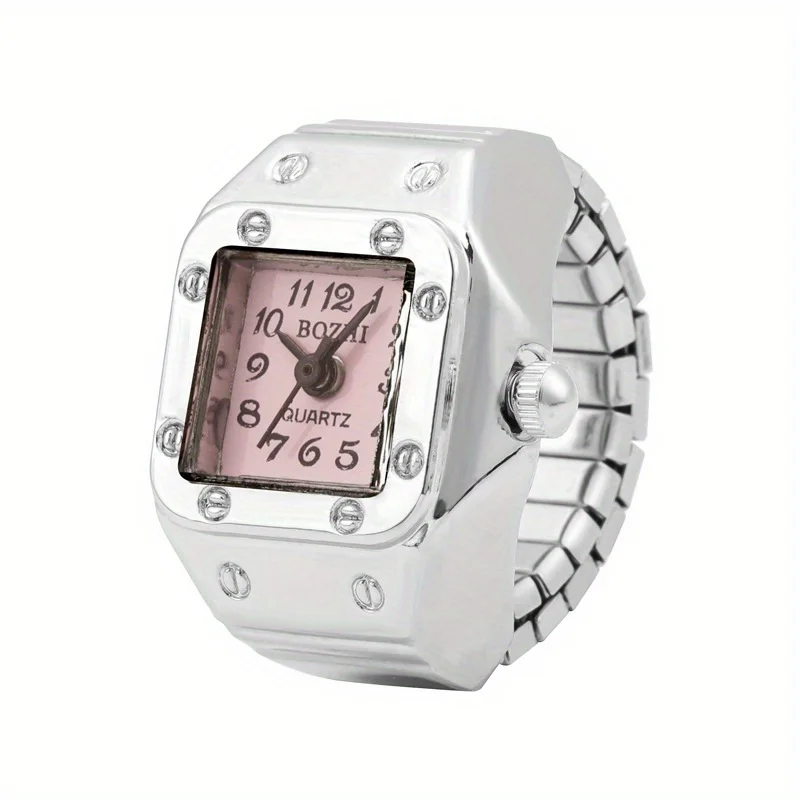 Fashion Retro Mini Watch Alloy Ring Watch With Stretchable Strap, Multicolor Quartz Watch