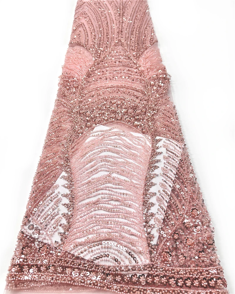 

Nigerian Sequin Beaded Lace Fabric 2026 High-Quality French Tulle Sequin Lace Fabric Bridal Wedding Dress Fabric 5Yards