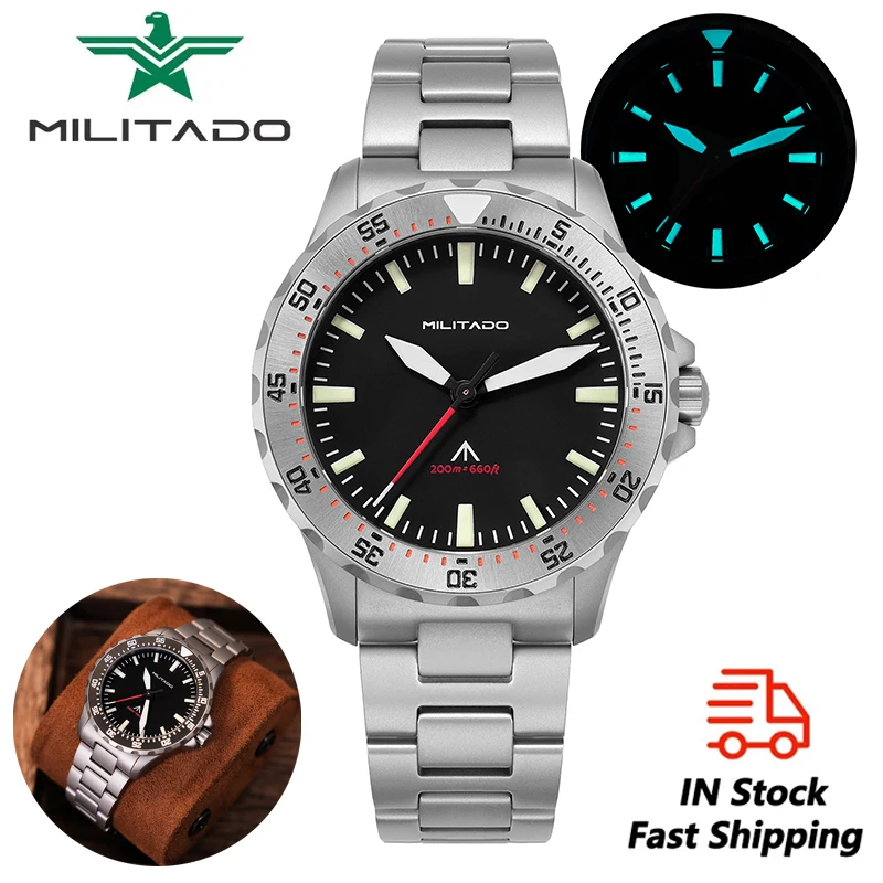 Militado ML16 ساعة كوارتز VH31 حركة 39 مللي متر ساعات عتيقة الياقوت كريستال 20Bar مقاوم للماء مضيئة ساعات رجالية فاخرة