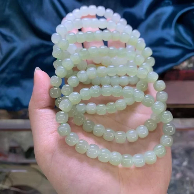 Qinghai Material Clear Water 7 * 8mm Color Uniform Hetian Jade 7 * 8mm Bracelet