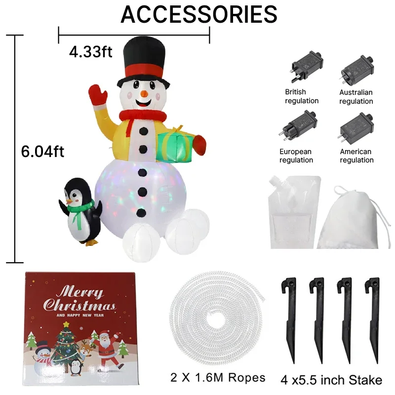 1.8 متر/6FT زينة عيد الميلاد لعبة قابلة للنفخ ثلج البطريق ساحة المنزل الحلي مع LED ديكور عيد الميلاد لعبة ديكور خارجي #5
