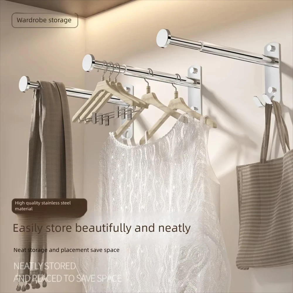 Gifts Stainless Steel Clothes Hanger Storage Rack Wall-mounted Foldable Balcony Drying Hook Punch-free Scalable Storage Racks