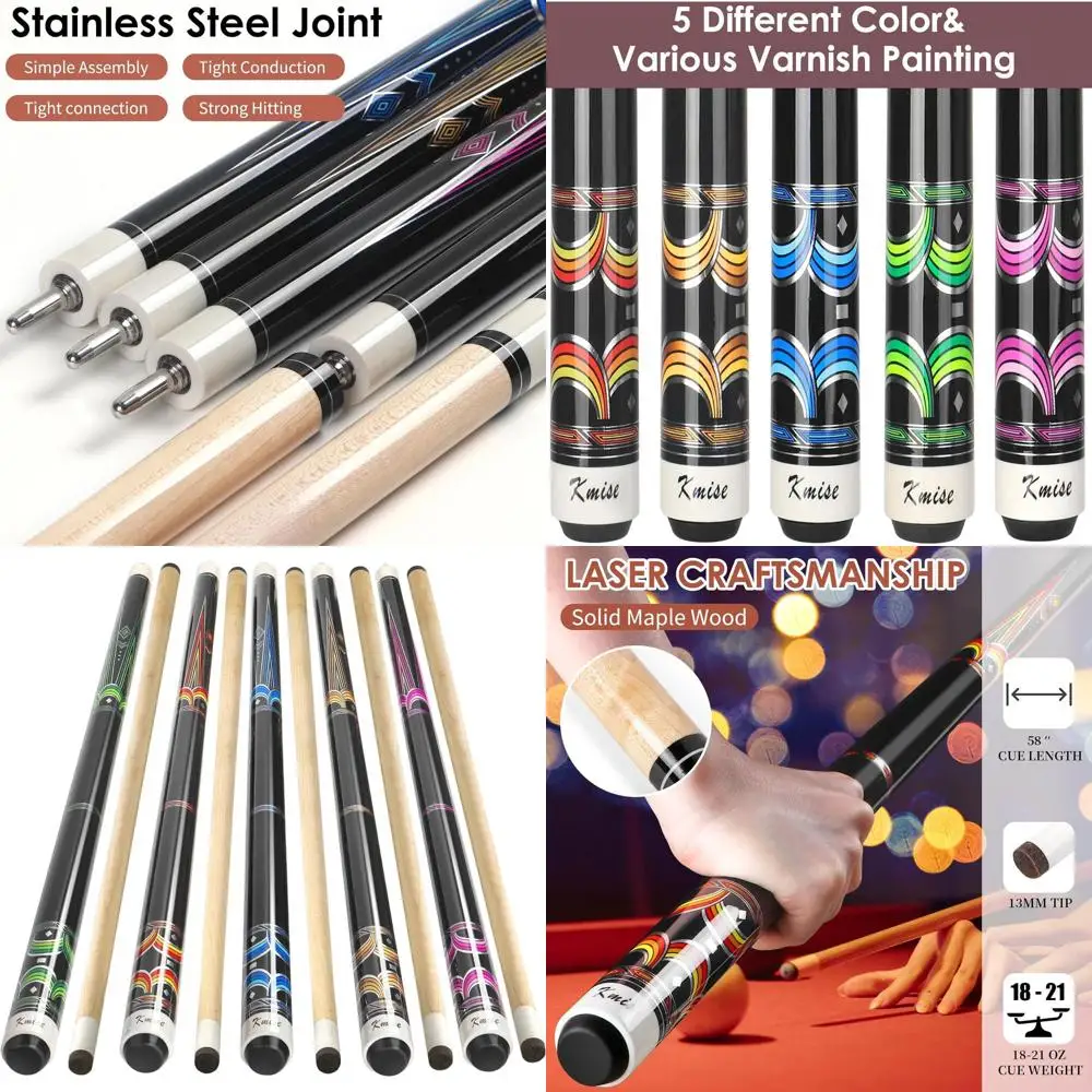 

Набор для бильярда 58 Pool Cue Set - профессиональные бильярдные кии из канадского клена весом 18-21 унция для взрослых, разные цвета, идеально подходят для дома или бара.