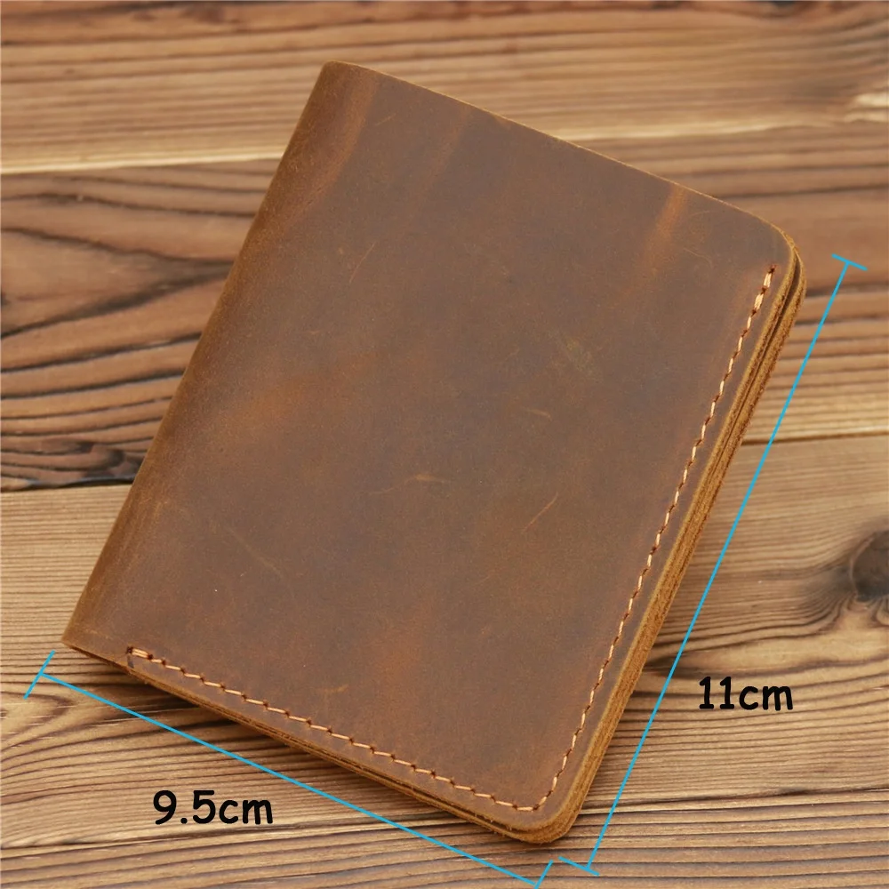 Handmade Short Retro Crazy  Leather Wallet Top Layer Cowhide Casual  Wallet for Men Simple Design Bifold Money Holder