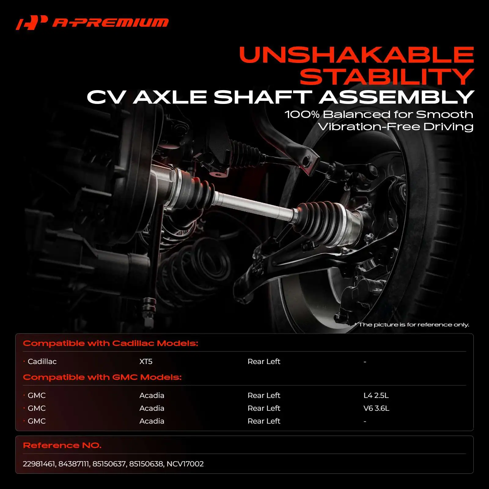 A-Premium Rear Driver Side CV Axle Assembly for GMC Acadia 2017-2023 Cadillac XT5 2017-2023