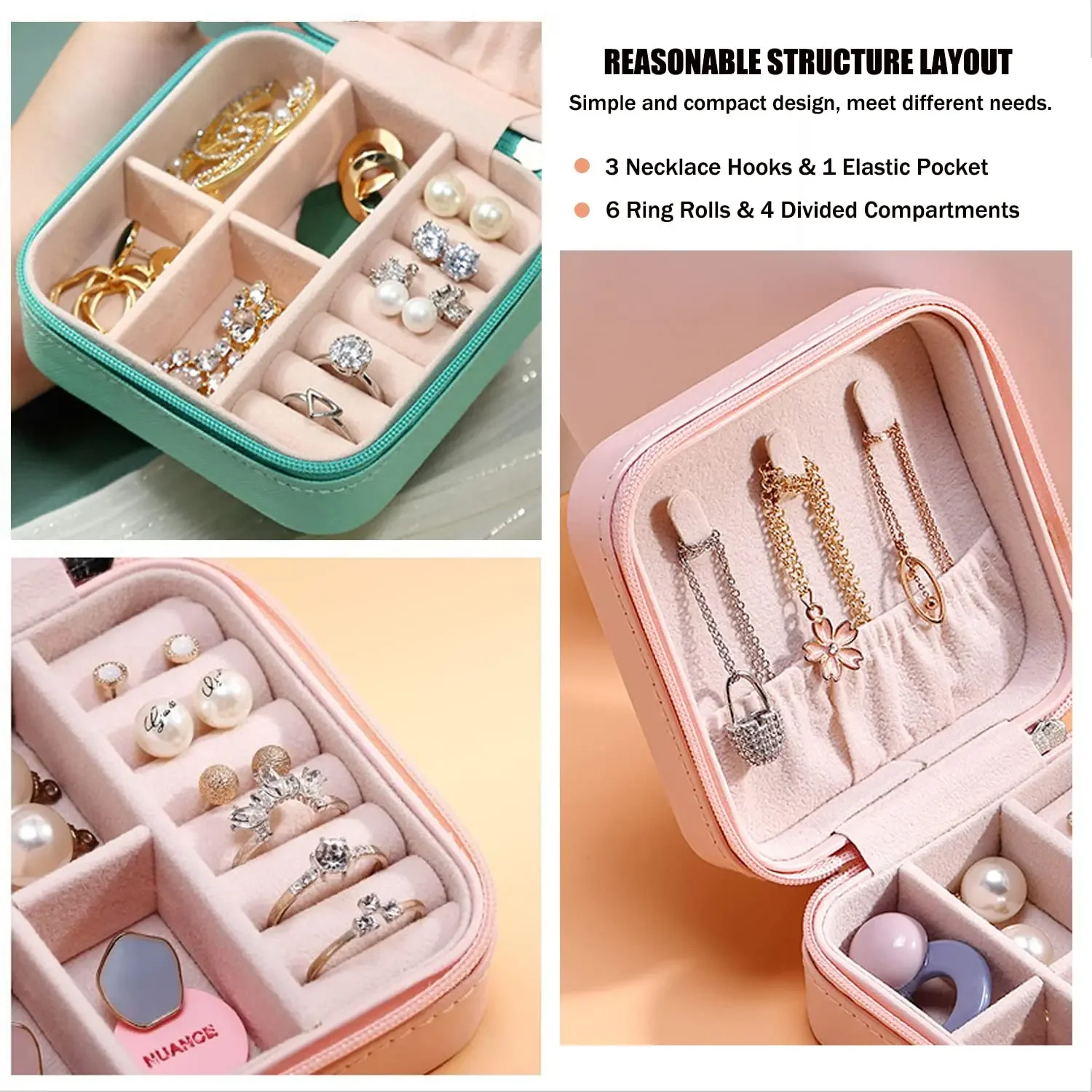 Mini Sieraden Opbergdoos Draagbare Home Reizen Oorbellen Ketting Opbergdoos Voor Vrouwen Ring Organizer Pu Lederen Vitrine