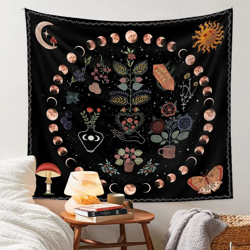 

Moon Phase Tapestry Sun and Moon Tapestry Wall Hanging Bohemian Wall Decor Blanket for Bedroom Home Dorm Floral Tapestries