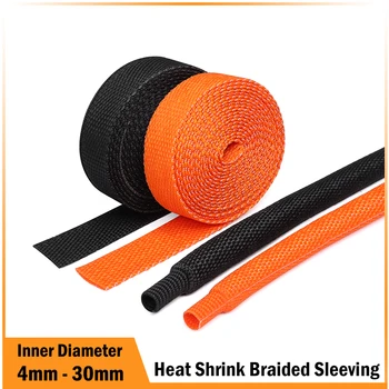 Manchon de câble tressé en PET, Tube thermorétractable, isolation ignifuge, organisateur de ligne automatique en PET, Protection de gaine d'enveloppe de fil, 4mm-30mm