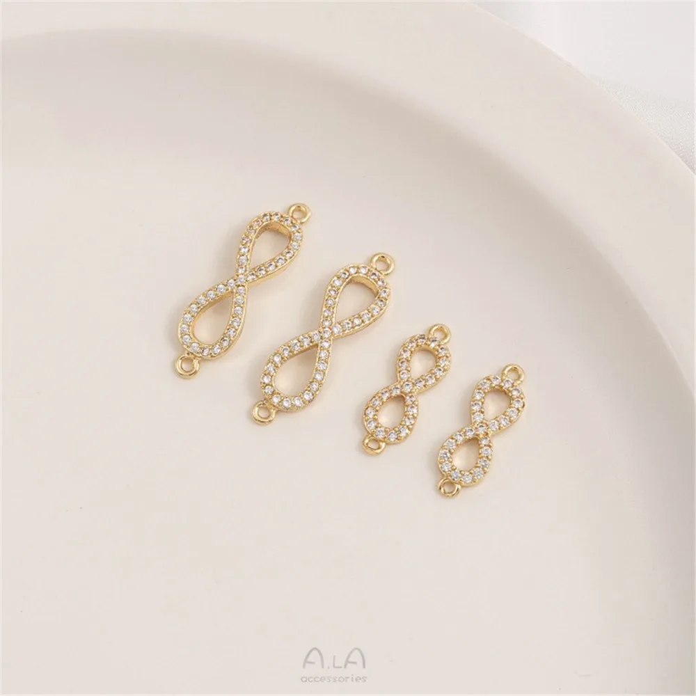 

14K Bag Gold Zircon Love Unlimited 8-shaped Double Hanging Accessories Diy Bracelet Jewelry Connection Material
