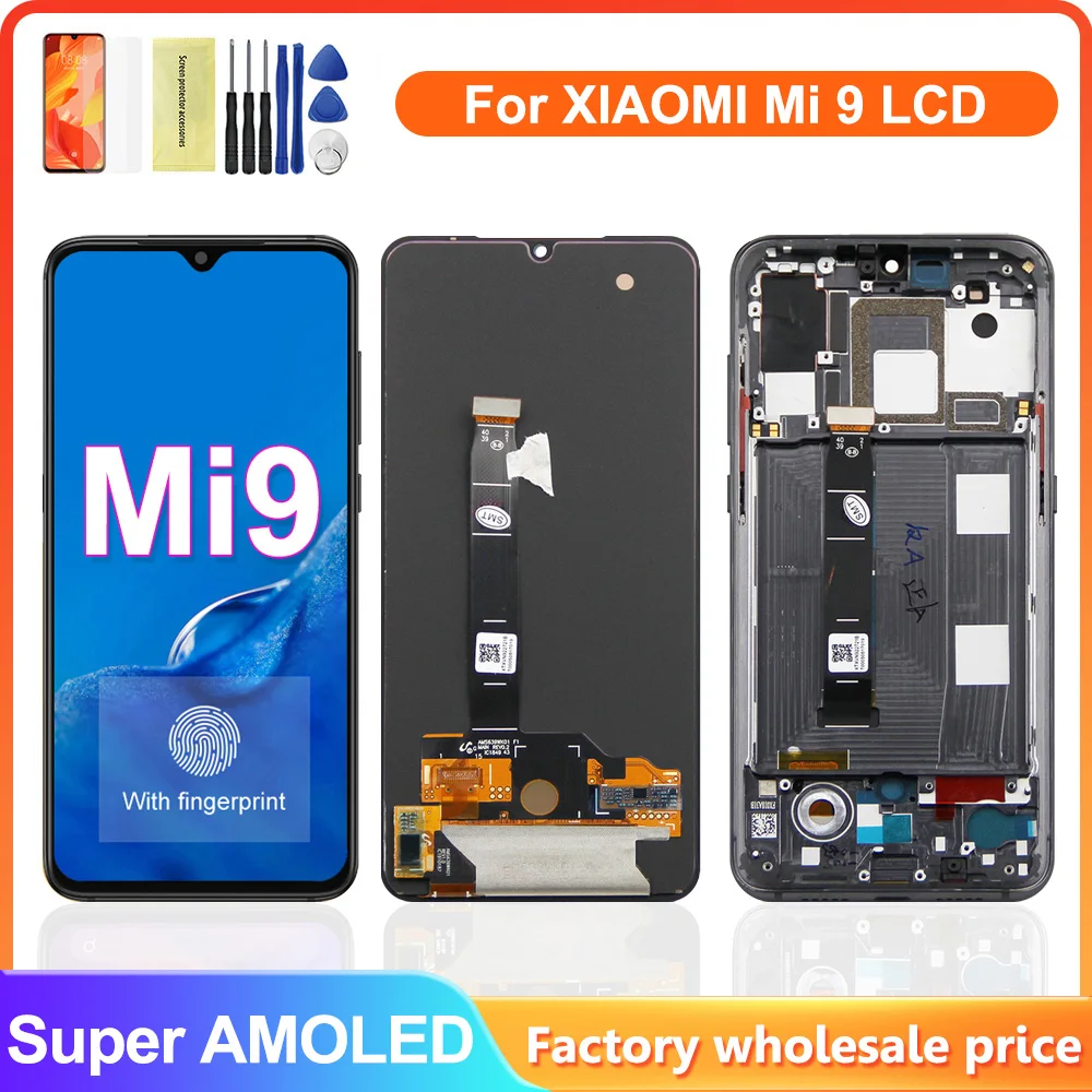 Super AMOLED Display For Xiaomi Mi 9 LCD Display Touch Screen Digitizer Assembly With Frame For Xiaomi Mi 9 Mi9 LCD Screen