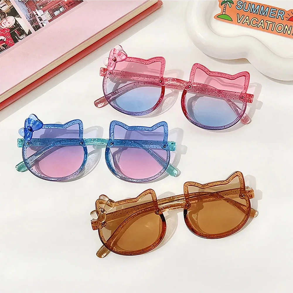 Glitter Cartoon Bowknot Cat Shaped Children Sungalsses Anti-UV Sunscreen Sunglasses Kids Fashion Eye Glasses Kid Outdoor Eyewear