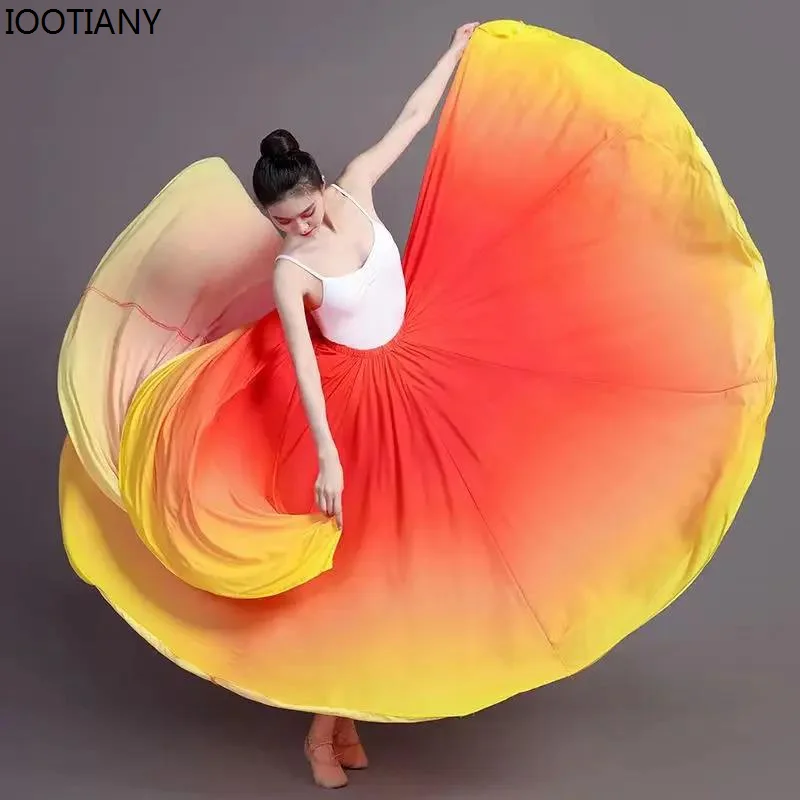 Women Classical Dance Stage Showing Practice Skirt 360-720 Degree Flamenco Dancer Gradient Skirts Carnival Folk Dance Clothing