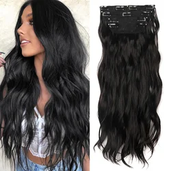 Long Water Wave Clip in Hair Extensions 4Pcs/set Synthetic Invisible Clip ins Curly False Hairpiece Blond Brown Black Color