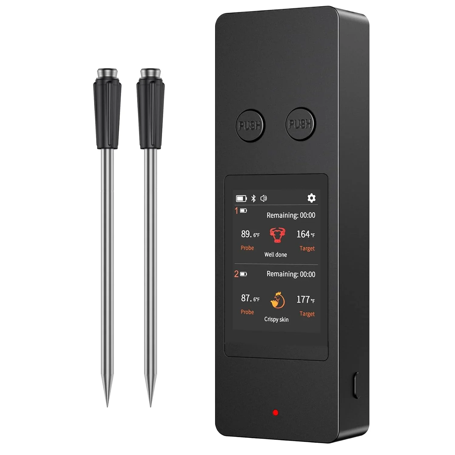 

800FT Wireless Digital Meat Thermometer - 2 Upgraded Probes, No App Required, Large Touchscreen & Rechargeable for BBQ, Oven
