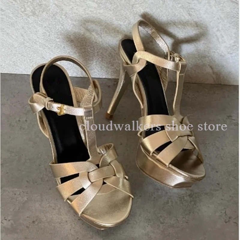 Multicolor Cross Woven Strap Peep Toe Stiletto Sandals Ankle Strap Buckle Platform Hot Girl Fashion Banquet Versatile Sandals