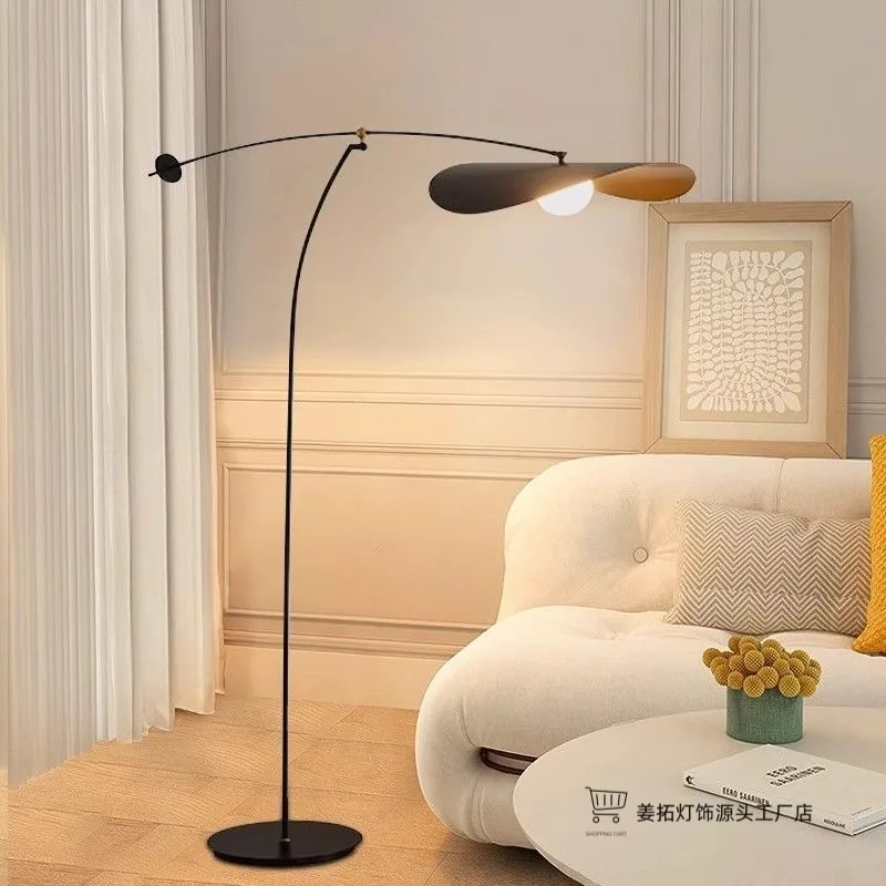 

Scandinavian Retro Grass Hat Floor Lamp for Long Arm Fishing Style Living Room Sofa Side Wabi Sabi Creative Designer Standing