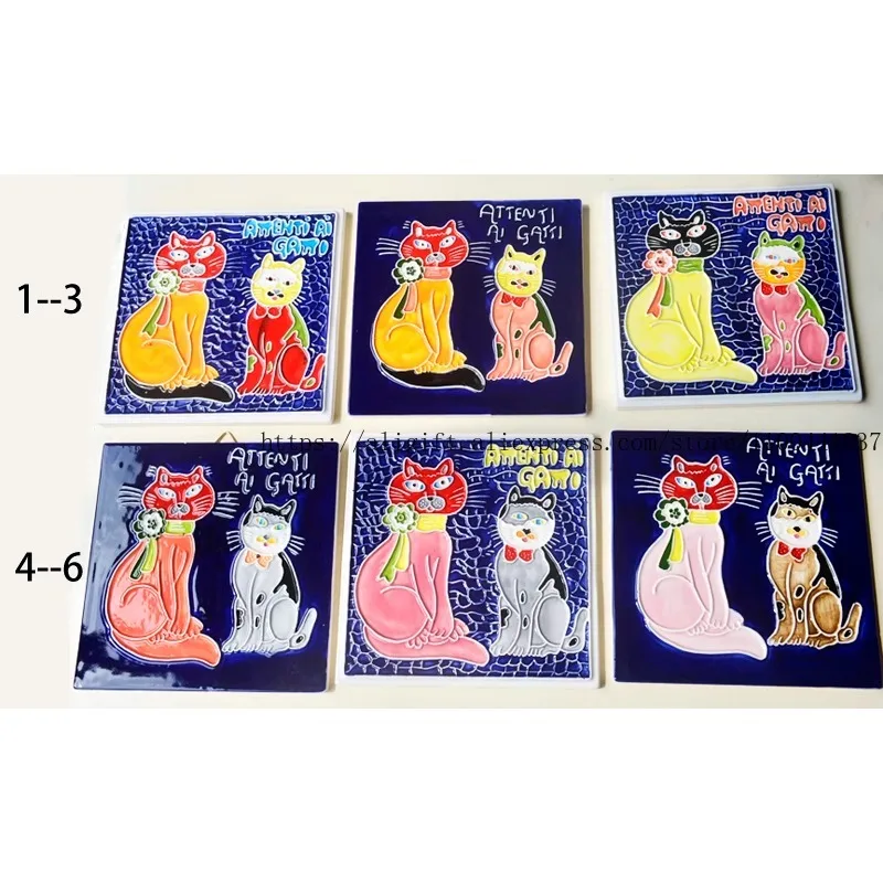 رسمت باليد الإيطالية الإبداعية زوجين القط الزخرفية الجدار قلادة السيراميك الجدار الديكور هدية لوحة #2