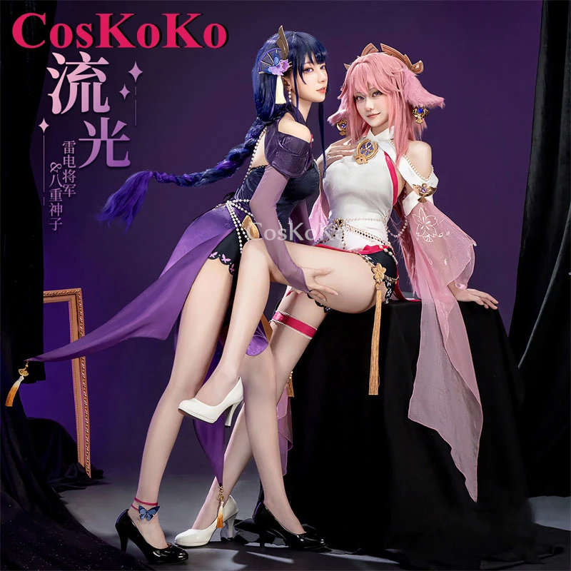 CosKoKo Raiden Shogun/Yae Miko Cosplay Game Genshin Impact Costume Elegant Sexy Cheongsam Halloween Party Role Play Clothing New