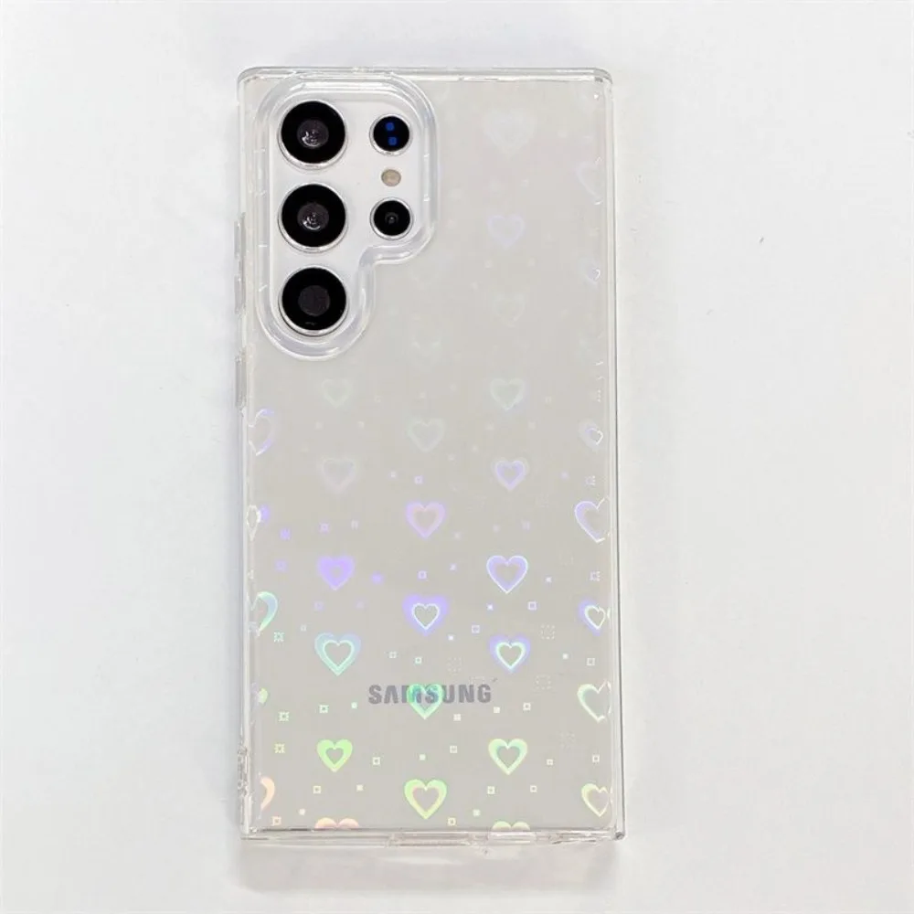 Galaxy S26 Ultra Laser Gradient Love Heart Clear Case For Samsung S25 S24 Ultra S23 FE S22 Plus S26+ A55 A35 S25FE Cute Cover