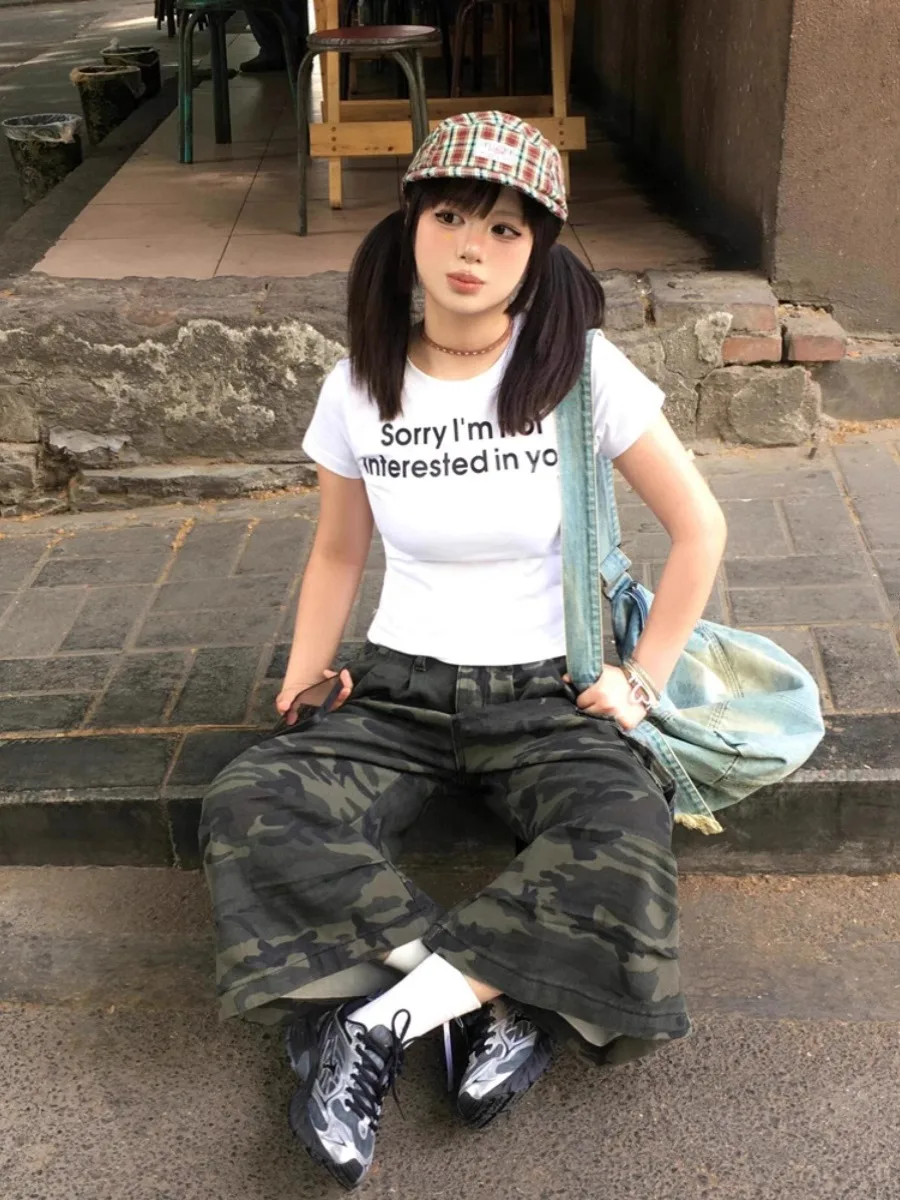 2000s Retro High Waist Camouflage Jeans Women Pockets Hip-Hop Shorts 2024 Summer Casual Y2k Grunge Street Washed Denim Shorts