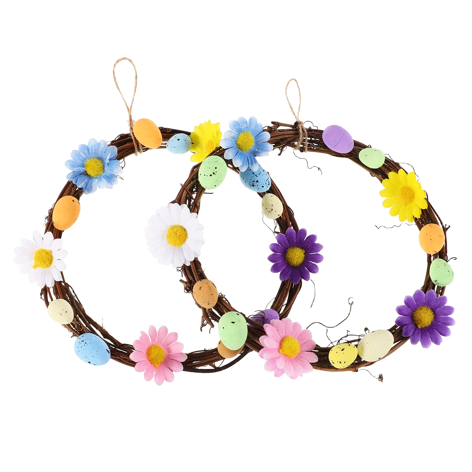 

2Pcs Easter Egg Wreath Rattan Vine Circle Home Decor Door Hanging Spring Garland Artificial EasterDecoration Foam