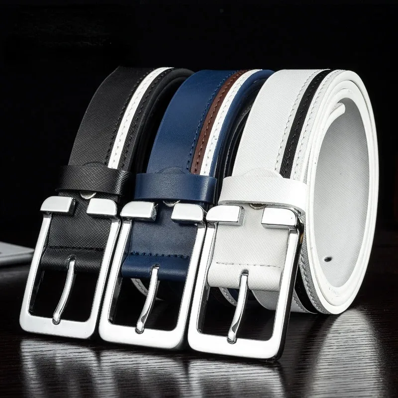 Business Belt Men Male Waist Strap Leather Pin Buckle White Genuine Leather Belts for Men Pants Band Ceinture leather belt men