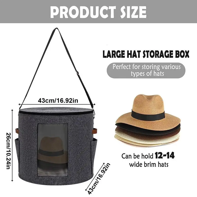 Hat Storage Box 19 D X 17 H Large Hat Organizer Case Portable Hat Case With Visible Translucent Front Hat Container Storage For