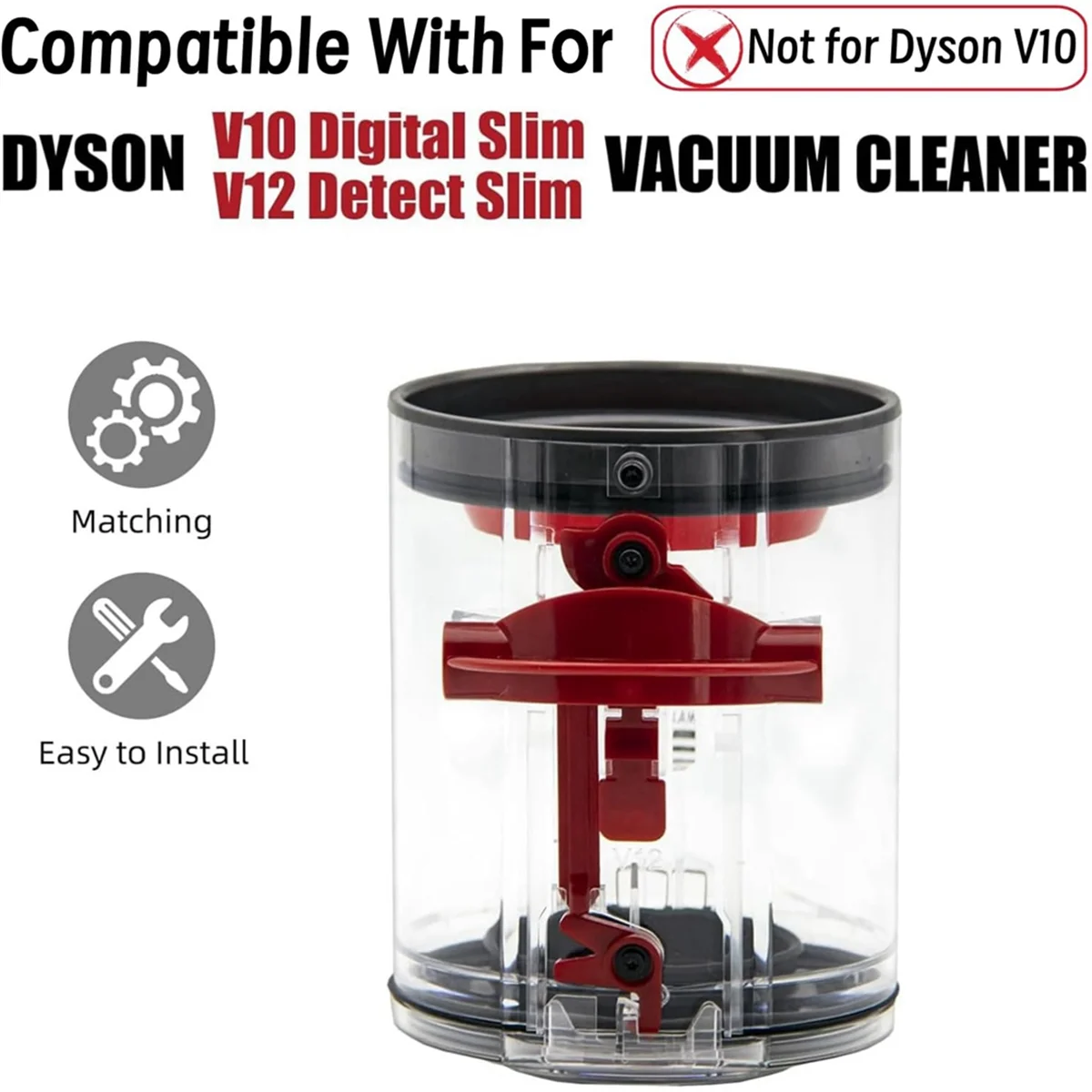 A01R! Dust Bin for Dyson V10 Digital Slim / V12 Detect Slim Vacuum Canister Large Bin Vacuum Dust Bucket Part No. 965272-01