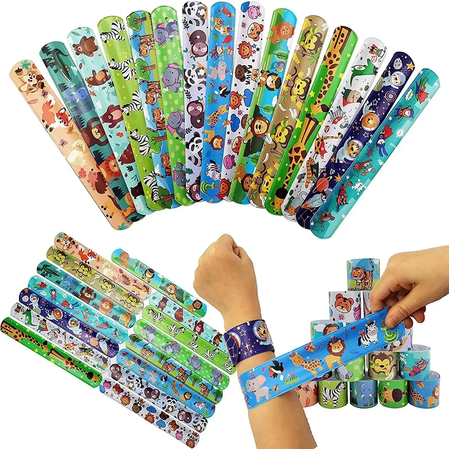 10 Pcs Snap Bracelets - Pinata Toy Loot/Party Bag Fillers Kids Pocket Slap Band Gift For Boys Girls Birthday Party Favors