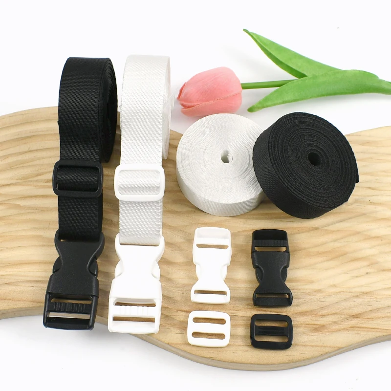 1-5 مجموعات أبيض وأسود النايلون حزام الشريط 20/25 مللي متر البلاستيك الإصدار إغلاق مشبك لحقيبة الظهر حزام المشبك DIY بها بنفسك الخياطة التبعي