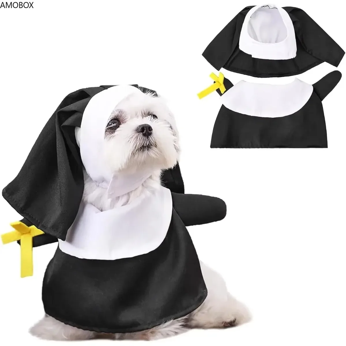 ATUBAN Nun Dog Halloween Costume - Halloween Party Pet Clothes Set Cat Nun Cosplay Costume for Cats Puppies and Small Dogs