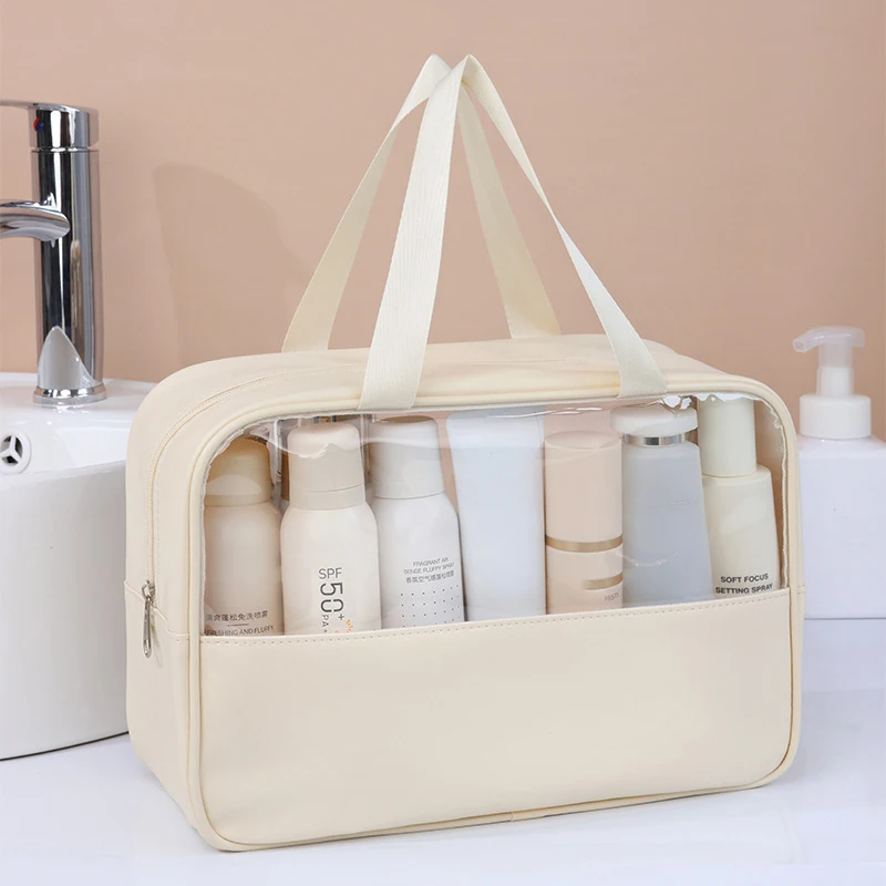 Bolsa de maquillaje portátil impermeable para mujer, bolsas de cosméticos de almacenamiento, bolsa de viaje translúcida, estuche organizador de maquillaje