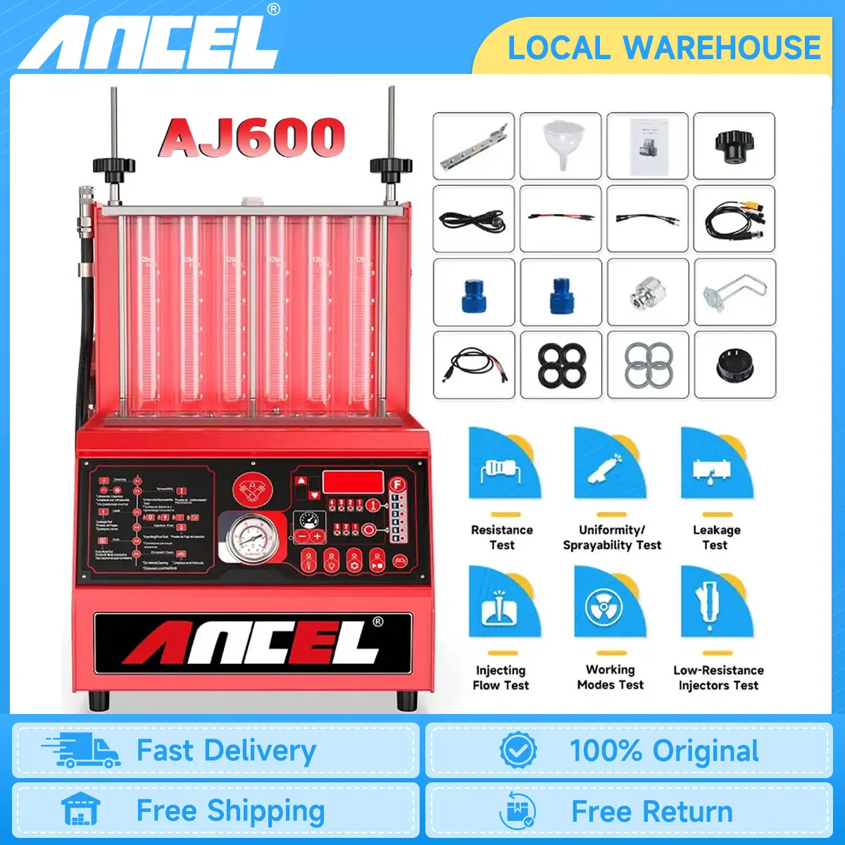 ANCEL AJ600 6 Cylinders Injector Cleaner Tester Machine GDI EFI FEI Fuel System Cleaner Injection Tester for Car for 110V & 220V