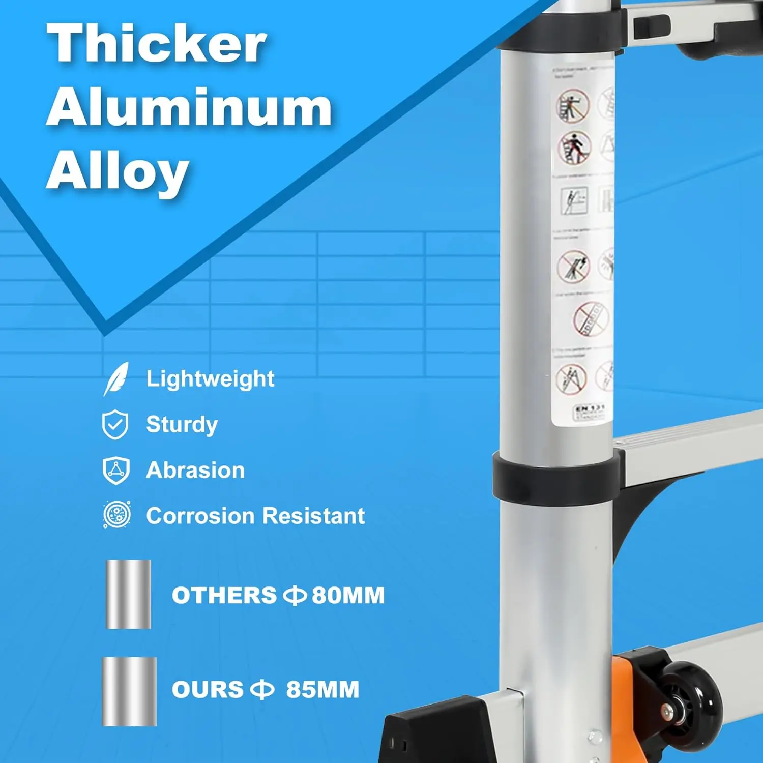 Alumínio Portátil Telescópica Extensão Escada, Ganchos, Estabilizadores e Rodas, Heavy Duty, 330lbs Capacidade Máxima, 20.3ft