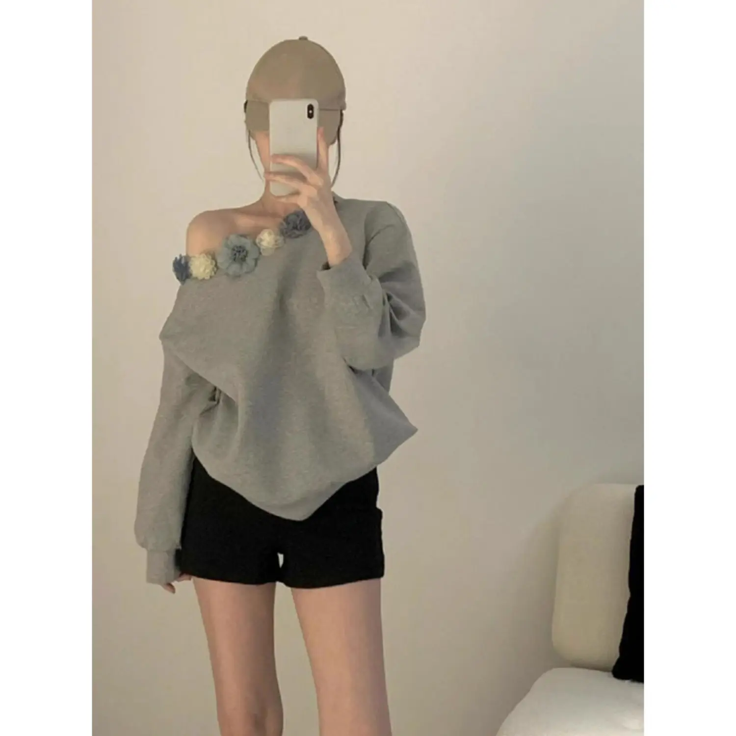 Sudaderas recortadas para mujer, ropa para mujer, cinta de pintura Rockabilly sin forro polar, flor moderna para niña, Kawaii, bohemio Y2K