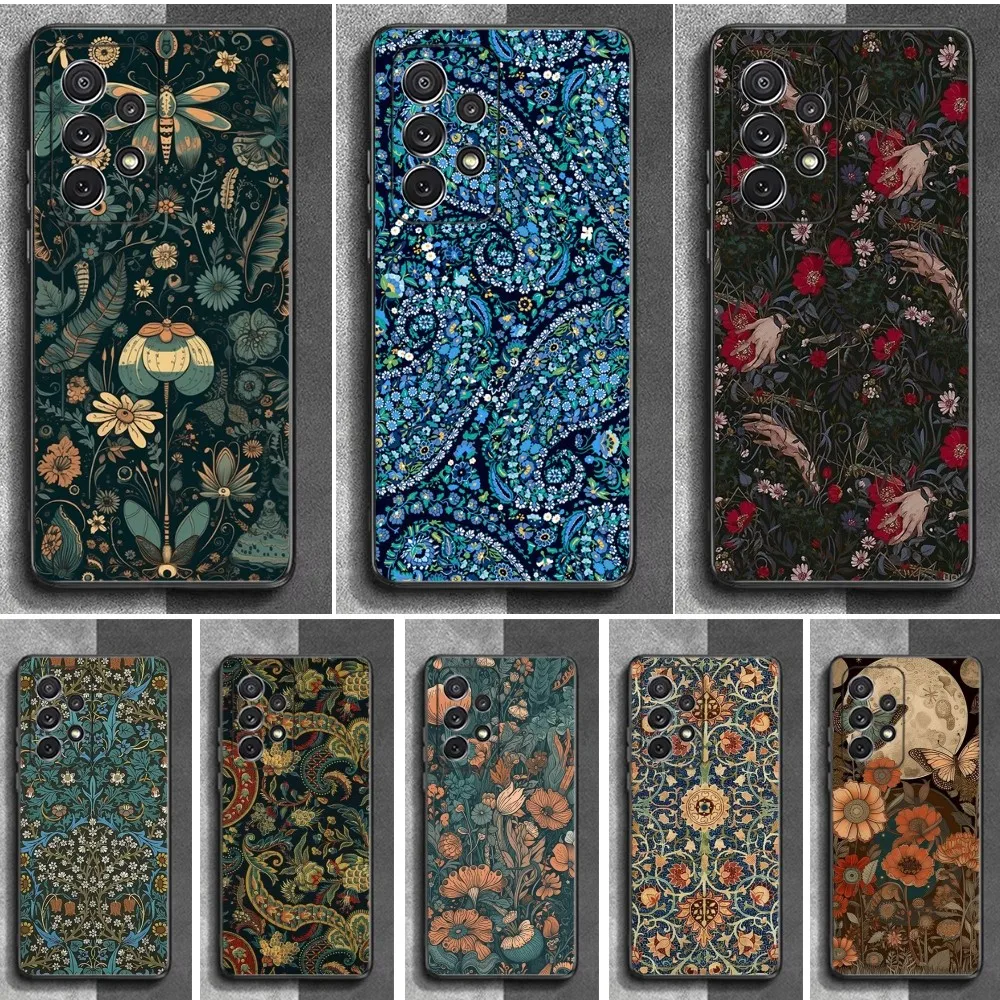 William Morris Strawberry Phone Case For Samsung S24,23,22,30,21,10,9,Ultra,Plus,Lite,FE,Soft Silicone Black Cover