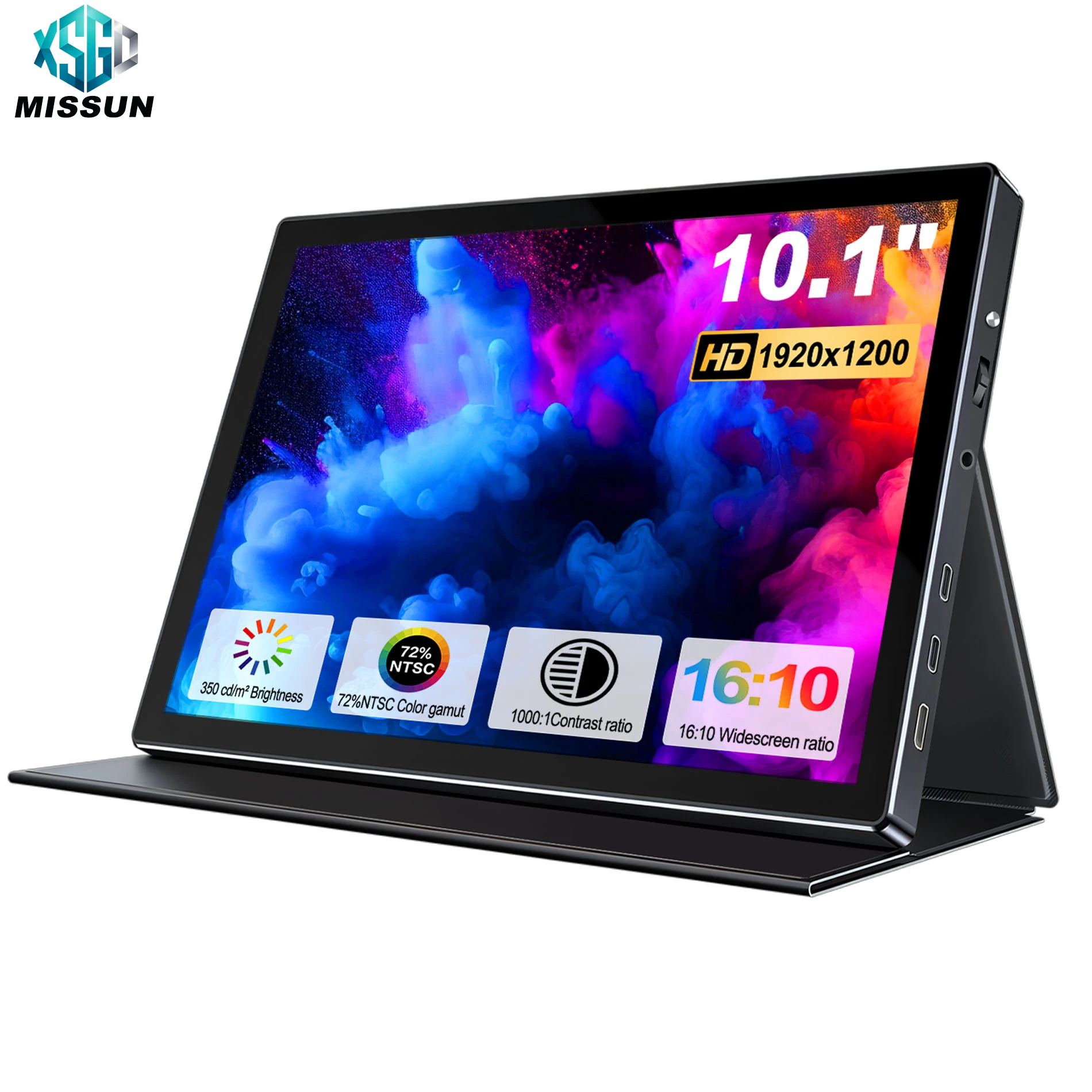HOWENS 10.1 Inch Mobile Portable Monitor IPS Second Game Screen Extended Display for Laptop with Bracket For xbox HDMI USB C