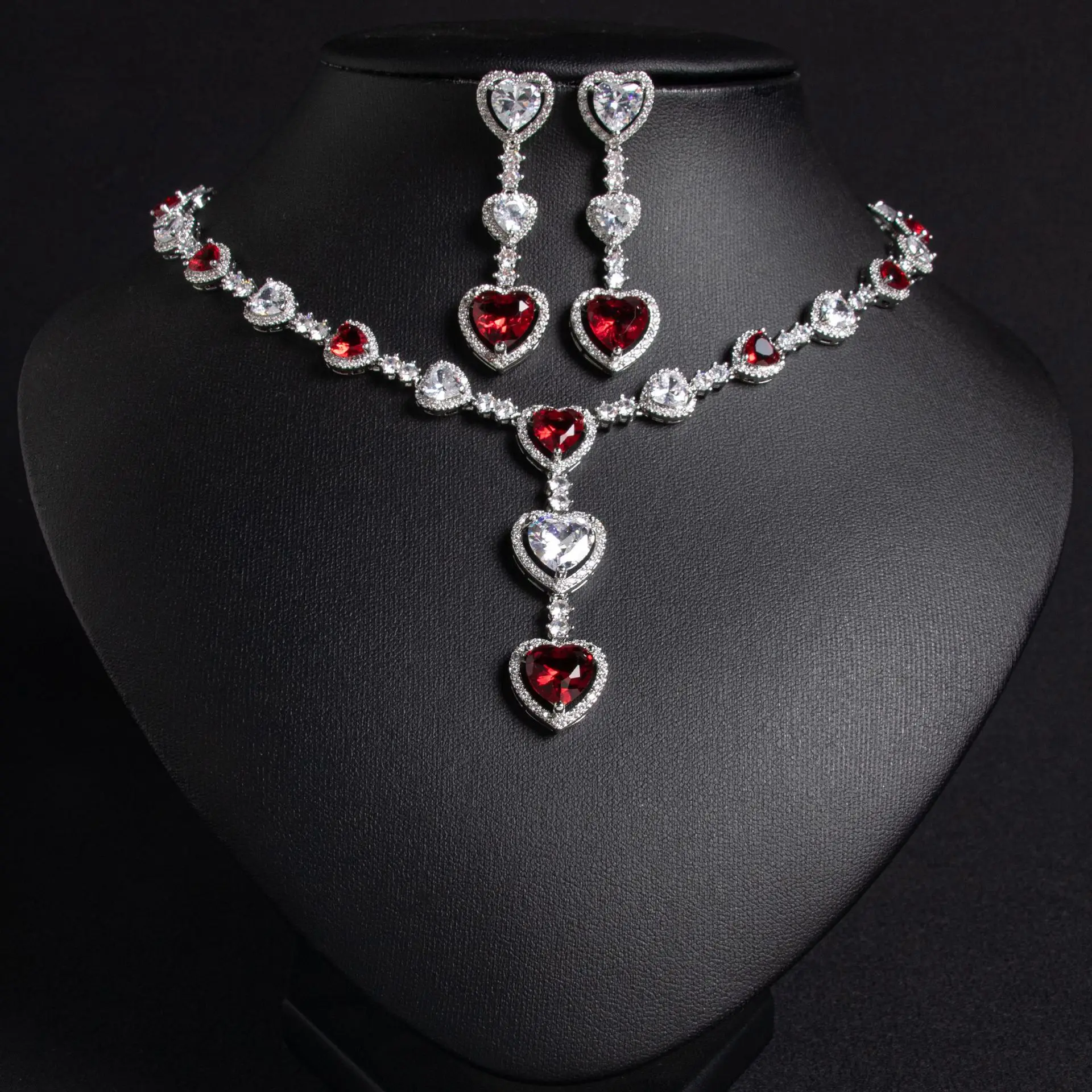 New Sweetheart Love Romantic Daily Jewellery Necklace Earrings Sparkling Dress 2 Pcs Banquet Party Gift Focus Bridal M-446