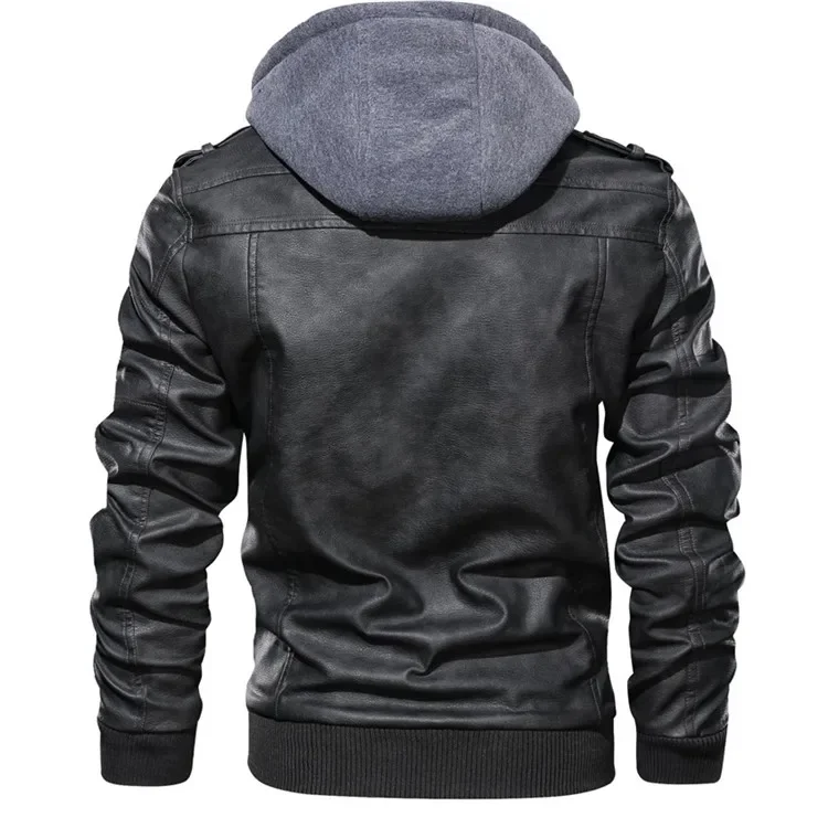 Autumn Mens Leather Jacket High Quality Retro Casual Hooded Motorcycle Faux Leather Jackets Men Winter Coats 3XL Men Clothing