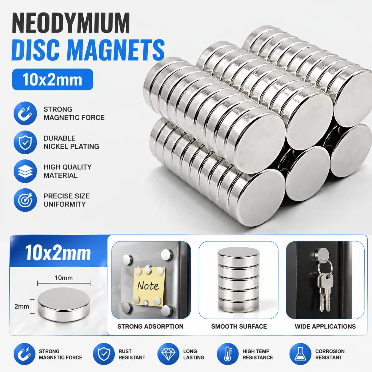 20/50PCS Precision & Power Disc Magnets – 3x2mm & 10x2mm Combo Set for Strong Holding in Crafts, Prototyping & Industrial Use