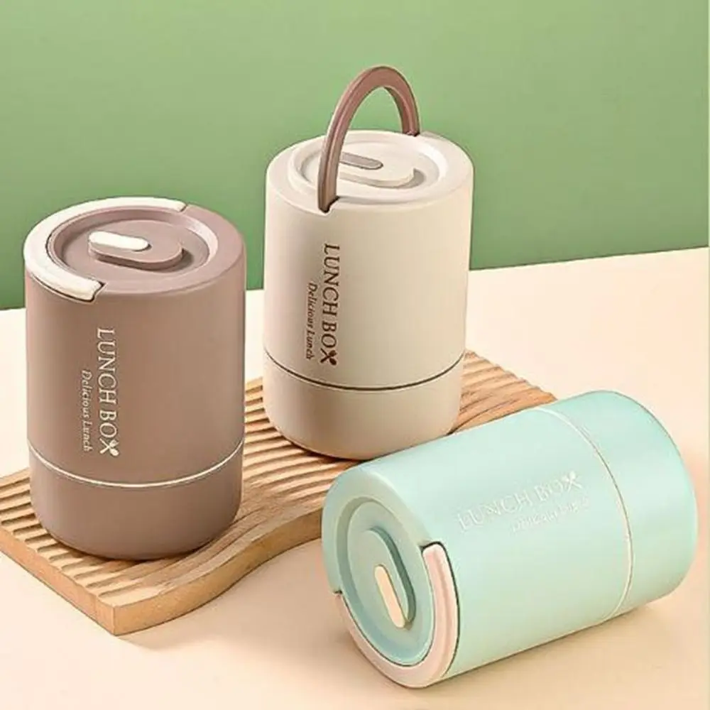 صندوق غداء من الفولاذ المقاوم للصدأ مكون من 3 طبقات، صندوق غداء حراري مستدير بسعة كبيرة مع ملاعق، مجموعة حاوية غداء محكمة الغلق للنزهة #4