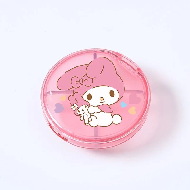 Sanrio Kuromi Hello Kitty My Melody 4Grids Cross Pill Box Portable Mini Plastic Pill Storage Pocket Medicine Box Home Pill Case