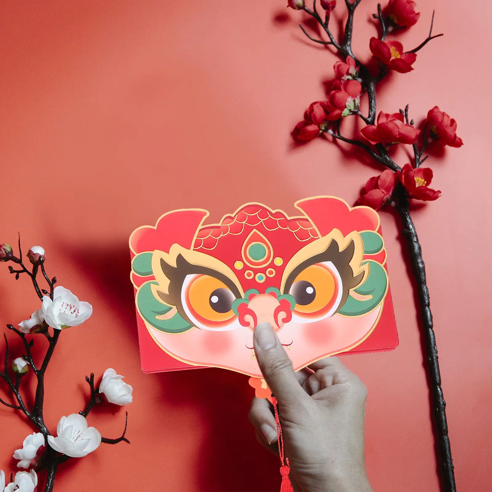 

6 шт. красных конвертов для денег с мультяшным дизайном, символизирующих удачу, для Китайского Нового года и Лунного фестиваля, с изображением Года Змеи.