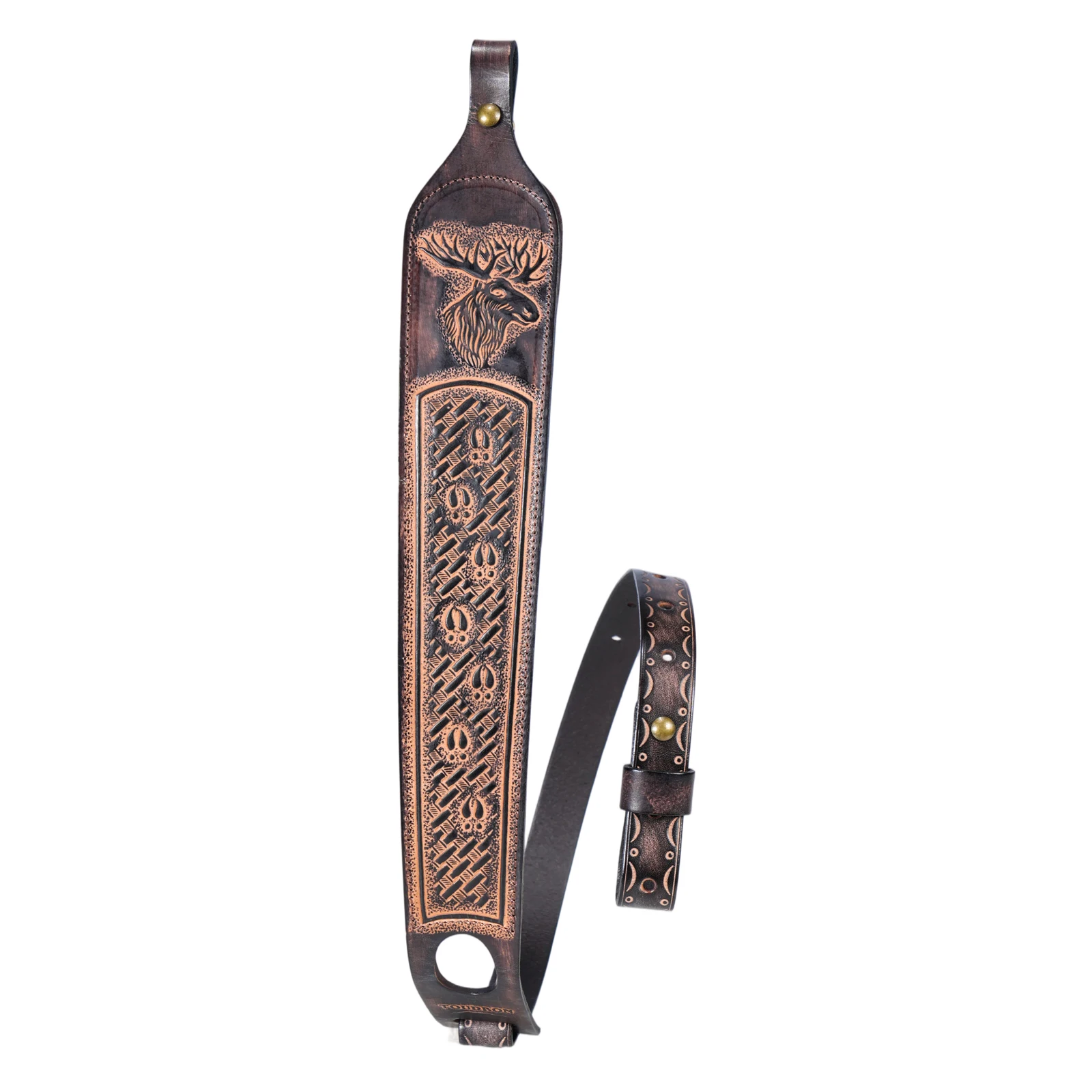 Tourbon Vintage Leder Gewehrriemen, Rutschfester Gewehr-Schultergurt, Verstellbare Länge 105cm, Fingerstütze, Jagdzubehör – Detail 16